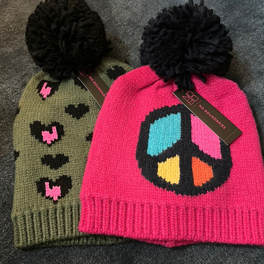 2 KNIT HATS Love & Peace!